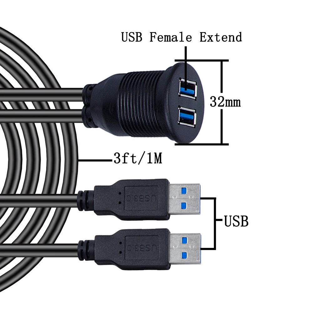 KWOKKER 1 м двойной USB разъем Удлинительный кабель автомобильный Ван приборная панель заподлицо 2 USB разъем свинцовая панель шнур данных мотоциклетный Провод зарядное устройство