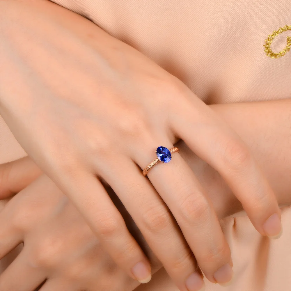 Caimao ювелирные изделия 1.32ct овальной огранки Violetish синий Танзанит обручальное кольцо в 14kt золото ювелирные изделия