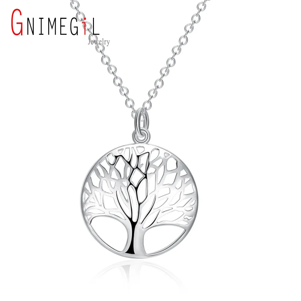 GNIMEGIL ювелирный бренд нежный резные Древо жизни заявление серебряная цепь