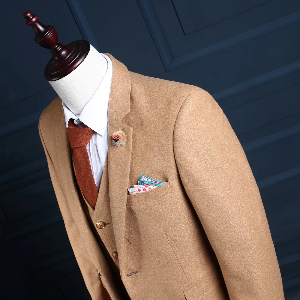 

2017 tailor made slim fit suits for men Brown Herringbone Tweed wedding dress For man custom mens suit Blazer(Jacket Vest Pants)