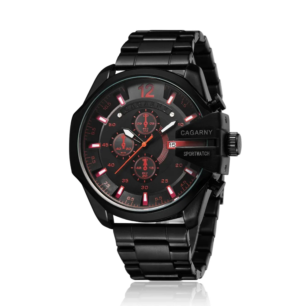 Cagarny Mens Quartz Wrist Watch Luxury Sport Wristwatch Waterproof Black Stainless Male Watches Clock Military Relogio Masculino | Наручные