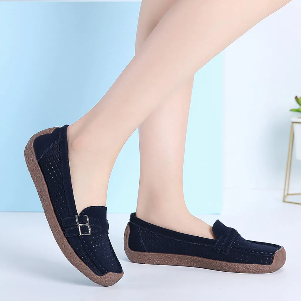 Женские Замшевые слипоны с квадратным носком тонкие туфли перфорацией мокасины