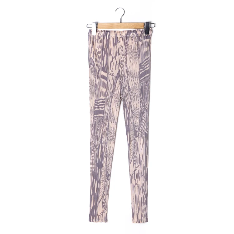 pleated print basic trousers elastic pencil pants pressure pleated skinny pants fold pants