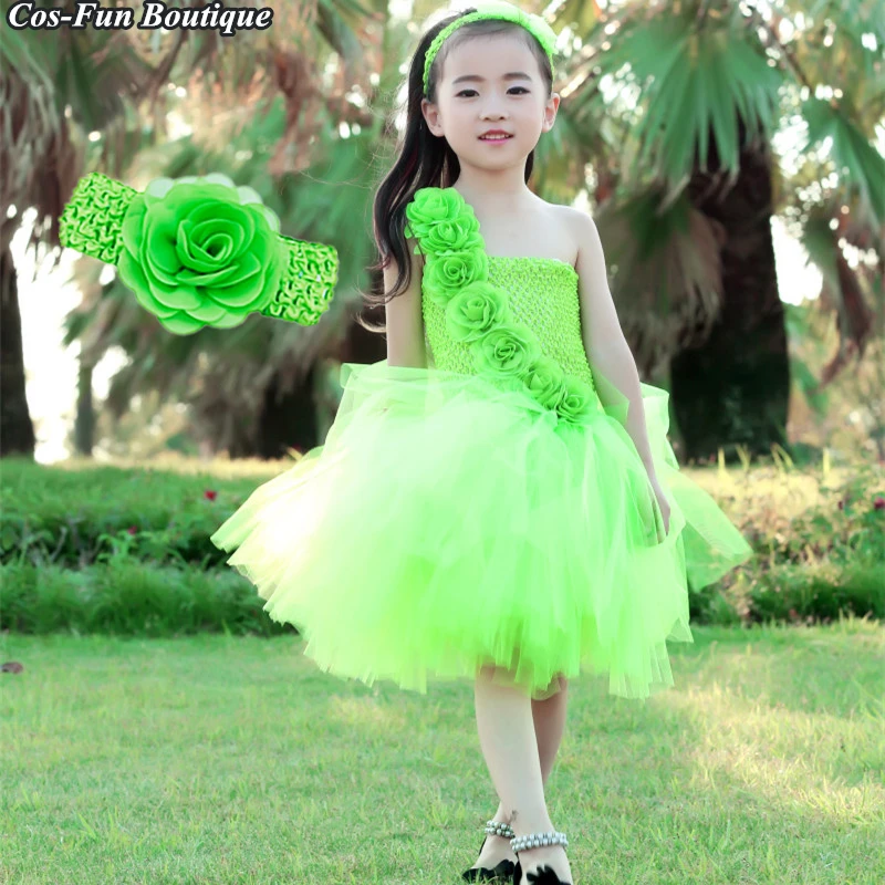 PRINCESS TUTU Dress Girl Green Flower Saint Patrick's Costume Easter Party Dresses For Kids Girls Clothes Birthday Wedding | Детская