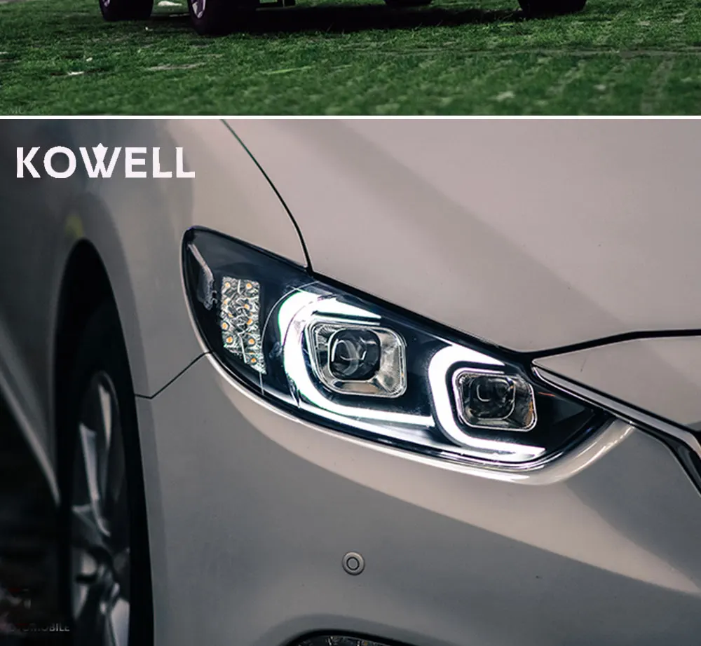 KOWELL, автомобильный Стайлинг для Mazda 6, фары, новинка, мазда 6, Atenza, светодиодный фонарь,, DRL, биксеноновые линзы, высокий, низкий луч, парковка