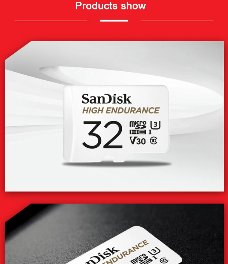 Карта памяти SanDisk microSD высокой выдержки 32 Гб U1 до 100 МБ/с./с 32 Гб 64 Гб 128 Гб Видео высокая скорость класс 10 U3 V30 Full HD 4K