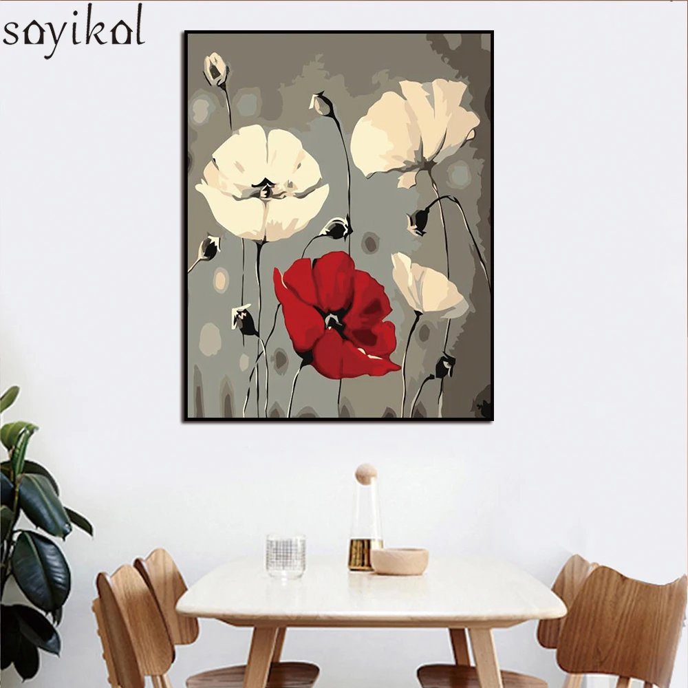 DIY рамка абстрактные цветы живопись по номерам современное настенное Искусство