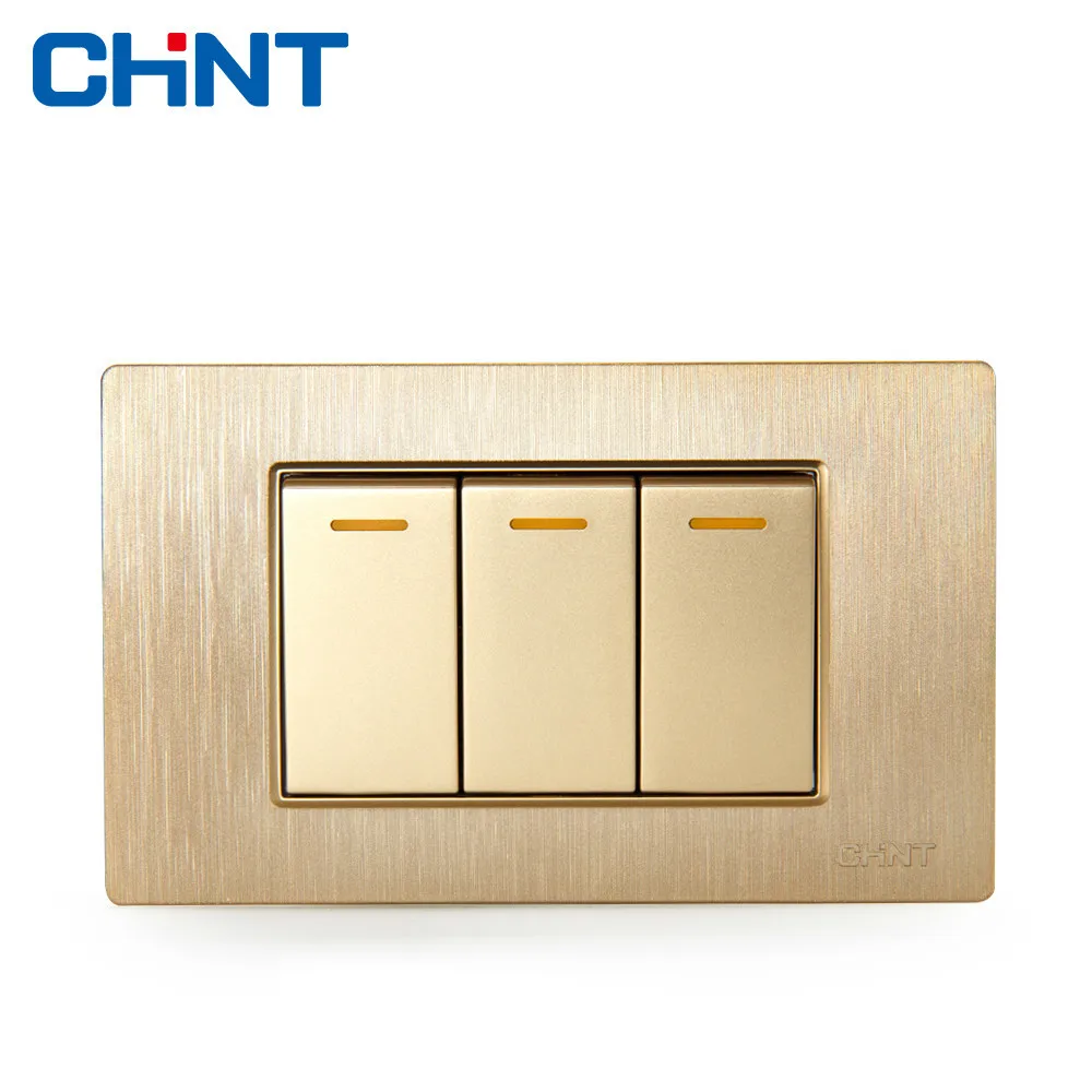 

CHINT Electric 118 Type Switch Socket NEW5D Brushed Gold Embedded Steel Frame Three Gang Two Way Switch