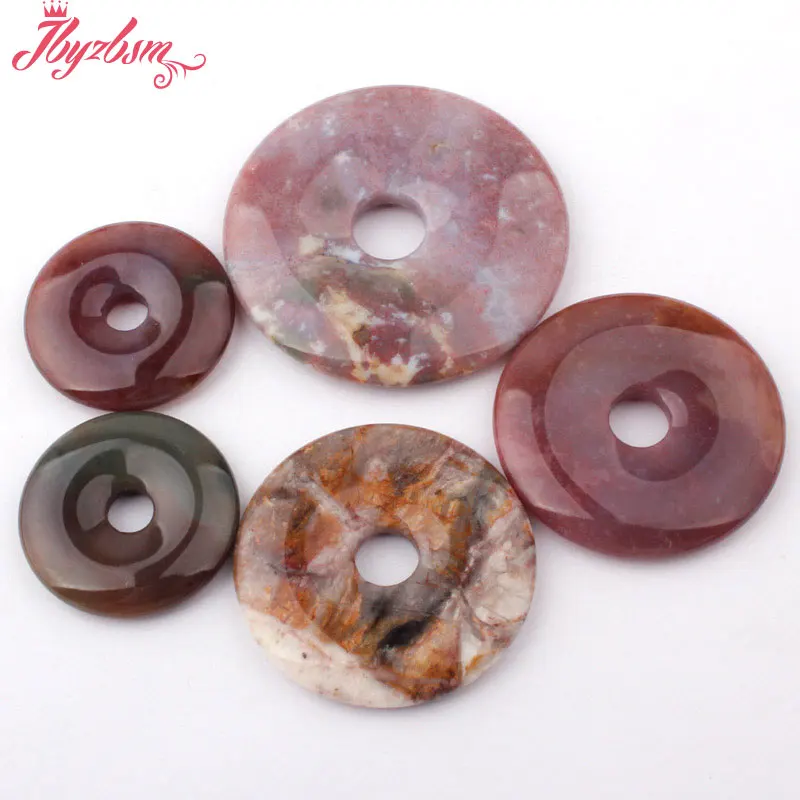 

30,40,50mm Natural Multicolor Donut Round Indian Agates Stone Bead 1Pc For DIY Necklace Jewelry Making Accessories,Free Shipping
