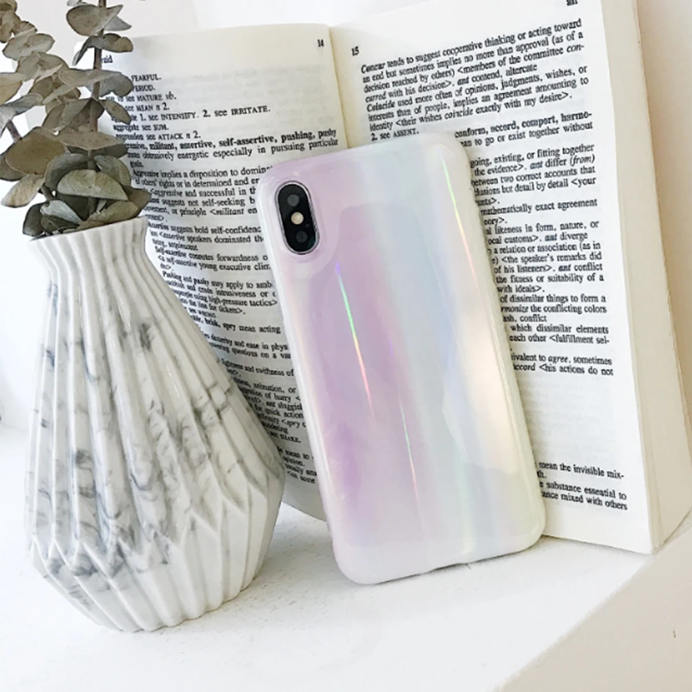 Градиентная Лазерная Радуга Мраморный чехол для iPhone X XS MAX XR Блестящий Мягкий ТПУ
