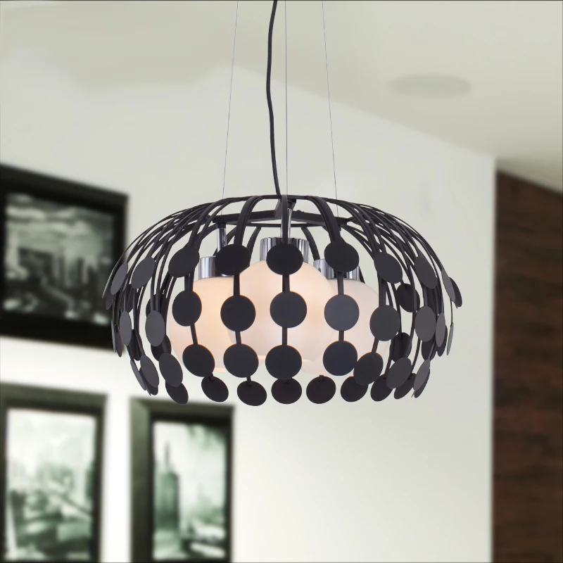 

Креативная личность современной минималистичной черной и белой стеклянной люстры, железная лампа, лампа для столовой, спальни, учебы
