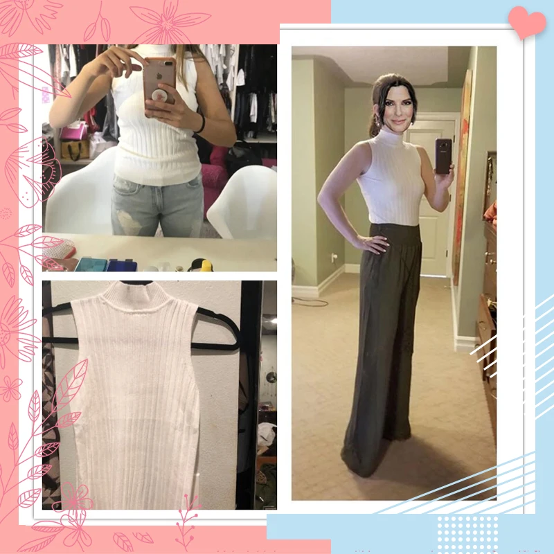 Dotfashion/белый вязаный свитер в рубчик с высоким воротом, женская элегантная весенне-осенняя однотонная одежда года без рукавов, приталенная жилетка, свитера