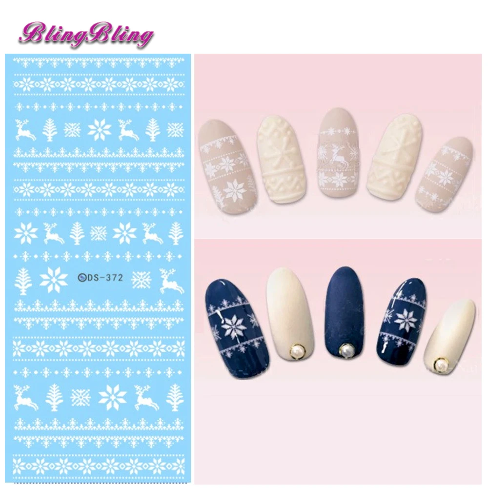 Blingbling 2 шт. Рождество гвозди книги по искусству стикеры серый Снежинка воды