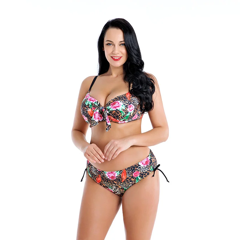 Комплект бикини размера плюс с пуш ап и подкладкой женский пляжный купальный