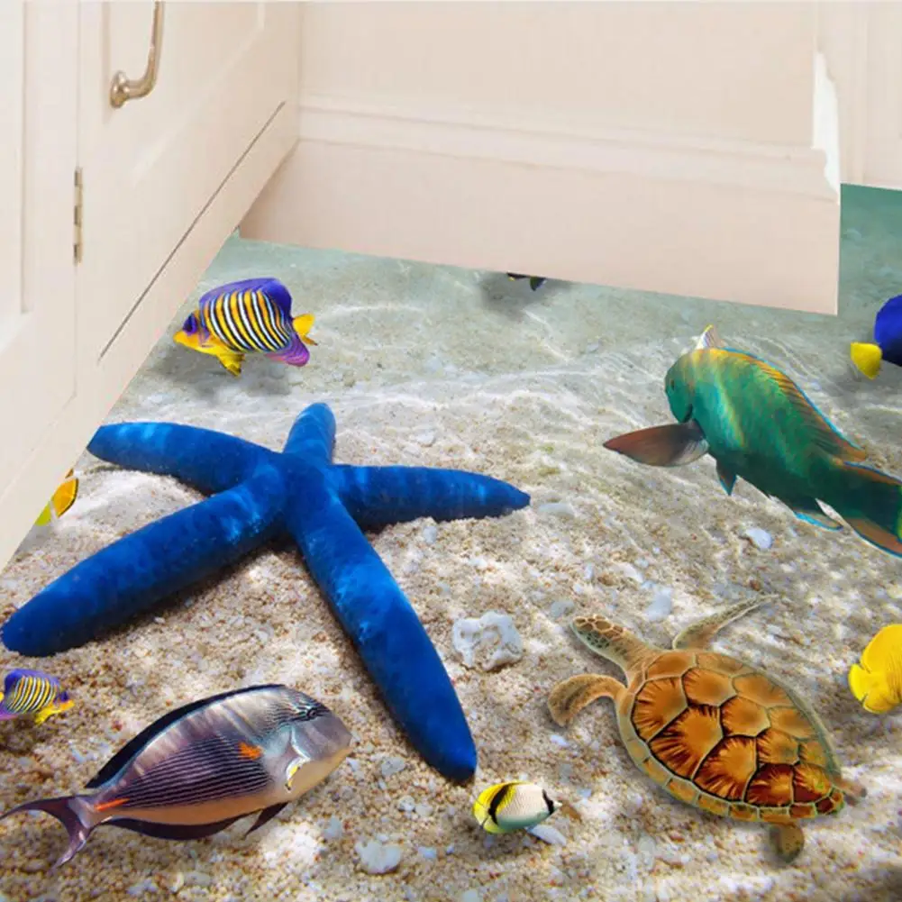 LumiParty Removable Beach Sea 3D Wall Sticker 60x90cm Waterproof Starfish Floor Stickers Decals for Kids Room Decor-25 | Дом и сад