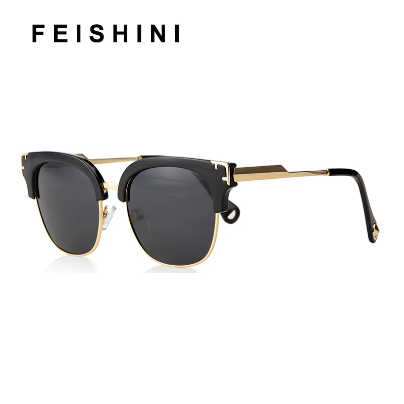 

FEISHINI Brand Half Frame Sunglasses Unisex Polarized Women Square Fashion UV Protector HD Sun Glasses Mirror Fishings Female