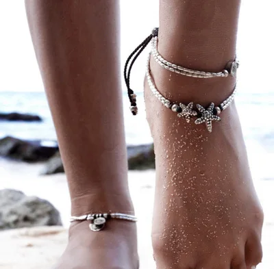 

European and American new national retro wind starfish rune om yoga pendant anklet beach foot ring