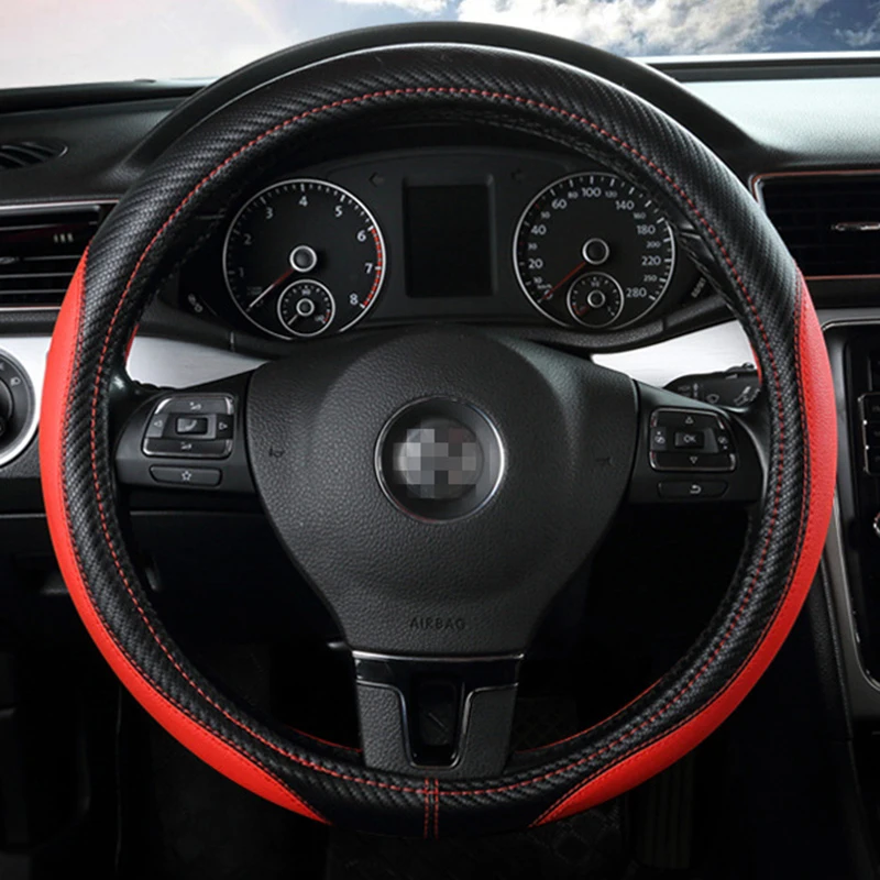 Чехол на руль из углеродистой кожи черный синий цвет автомобильные чехлы чехол