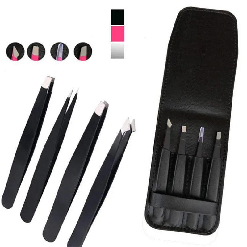4 набора пинцетов для бровей из нержавеющей стали с заостренными/наклонными
