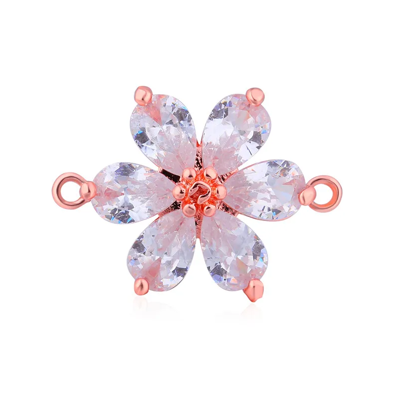 Rose Gold Juya DIY ювелирных изделий ручной работы кубического циркония Соединитель с цветочным узором амулеты аксессуары для женщин браслет серьги ювелирных изделий - Цвет: Rose Gold