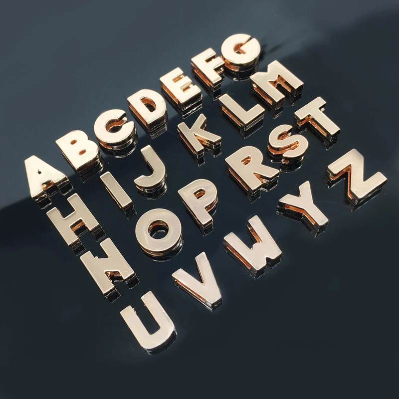 Розовое золото Алфавит буквы слайд талисманы плоское отверстие металлические