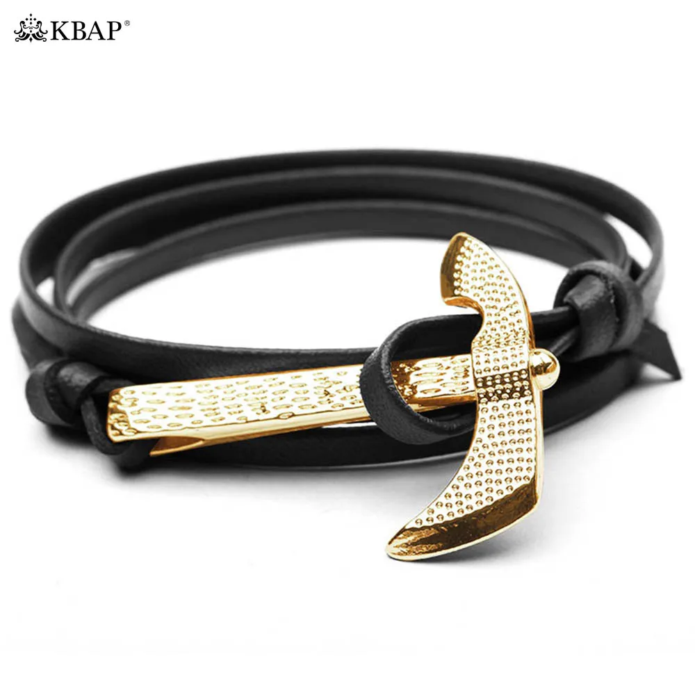 Мужской кожаный браслет с якорем винтажный золотым топором|leather wrap bracelet|wrap