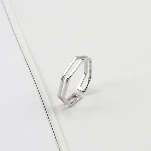 

DIEERLAN Luxury Brand Silver Color Hexagon Rings for Women Gift Statement Jewelry Adjustable Open Finger Rings Anillos