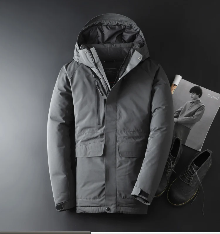 3069 gray Мужская зимняя куртка, утепленная, теплая, ветровка, белая, утиный пух, куртка, серый, черный, для улицы, пальто для мужчин - Цвет: 3069 gray