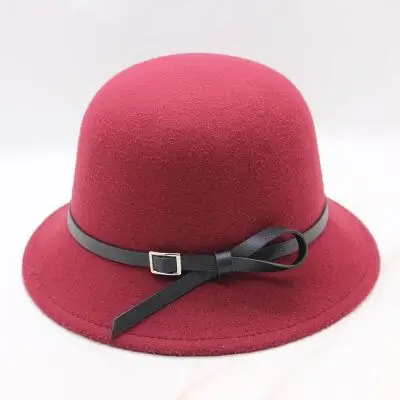 Ladies Cloche Winter Cap Soft for Girl Hats Trendy Derby Wool Bowler Fall Winter Warm Lovers Fedoras Princess Caps Chapeau Femme - Цвет: Red wine