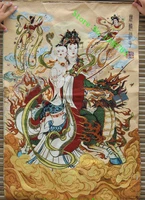 china silk embroidery ride dragon guanyin goddess send son thangka painting mural