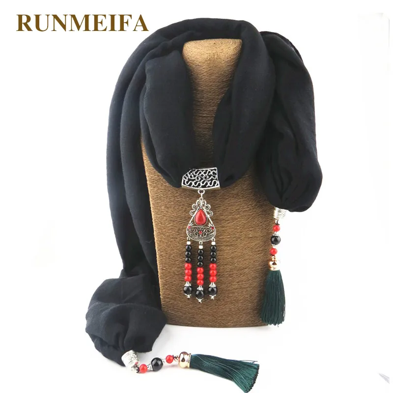 Модное женское ожерелье RUNMEIFA с драгоценными камнями шарф подвеска трикотажные