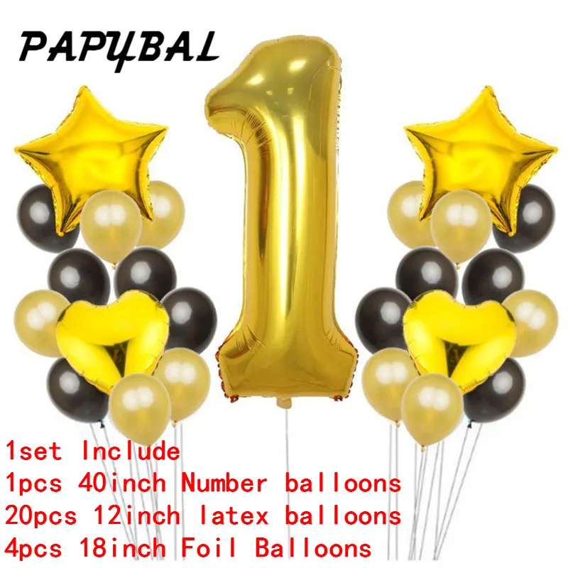 As Picture PAPYBAL/воздушные шары на 1-й день рождения, синие, розовые фольгированные шары для маленьких мальчиков и девочек, украшение на первый день рождения, на один год, на день рождения, детский праздничный Декор - Цвет: As Picture