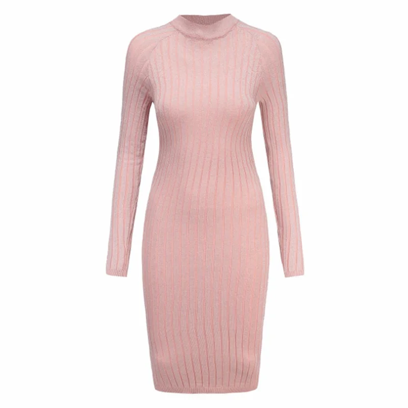 Новое тонкое яркое однотонное платье с длинными рукавами и круглым вырезом для