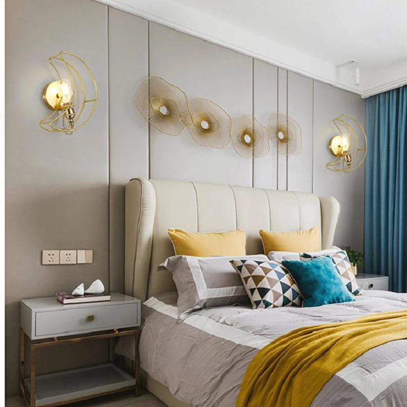 

Golden Shape of the moon Bedside lamp modern fashion Bedroom wall lamp Iron Aisle corridor decoration No light bulb