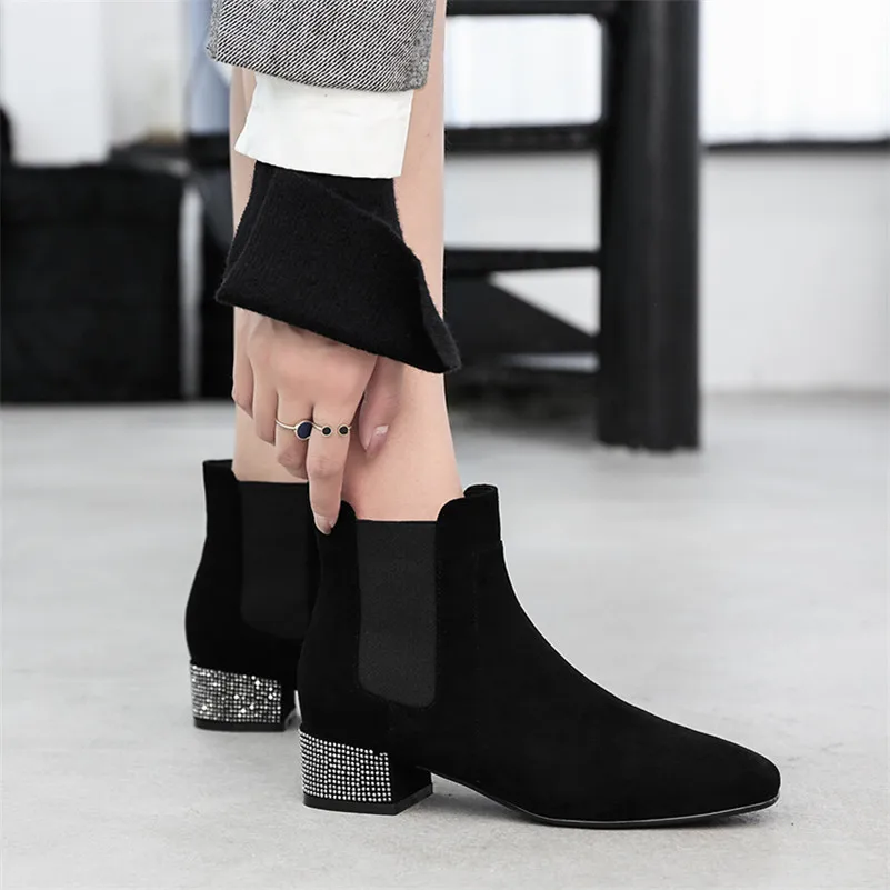 CONASCO New Arrival Women Ankle Boots Autumn Winter Warm High Heels Shoes Woman Round Toe Brand Casual Quality Bling Basic | Обувь