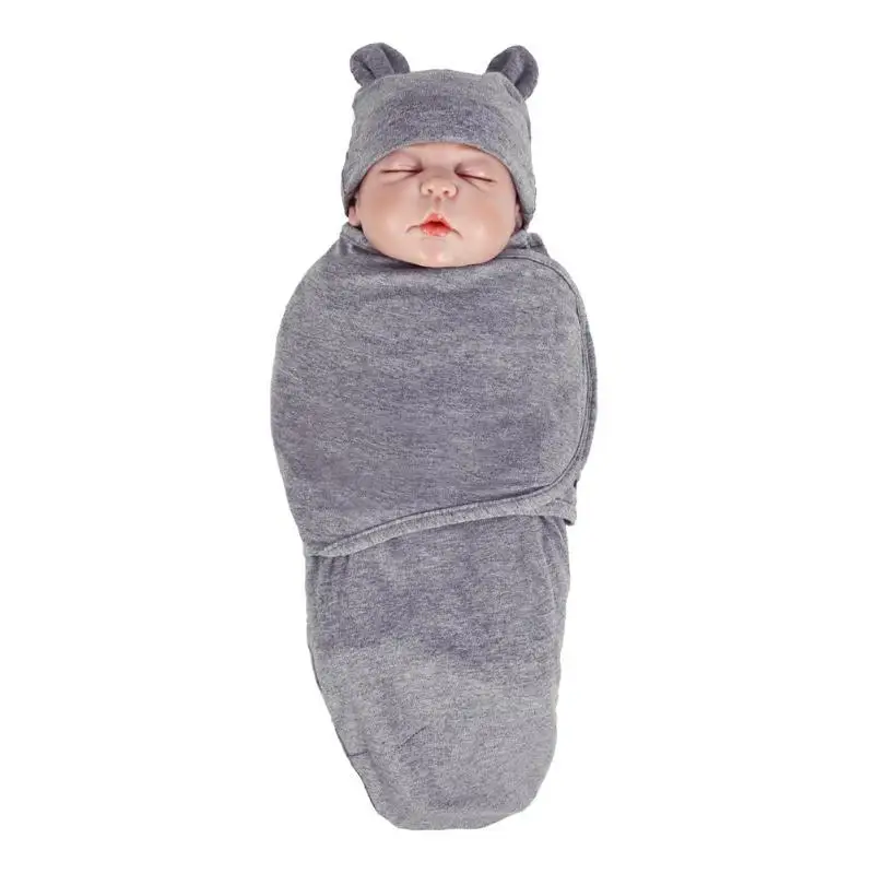 

2pcs/set 0-3m Baby Cotton Cap Swaddle Wrap Infant Hat Blanket Sleeping Bags