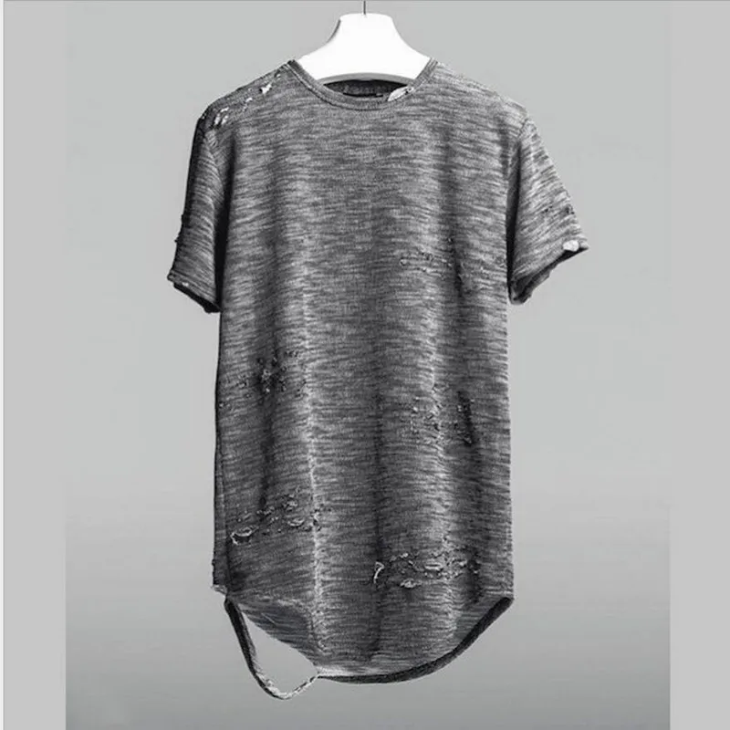 Футболка мужская рваная с круглым вырезом модная тенниска из хлопка крутая майка