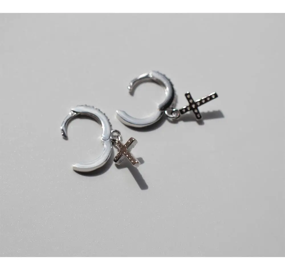 Серьги из стерлингового серебра 925 пробы, модные циркониевые кресты, Короткая подвеска, кольцо для ушей, милые дикие простые трендовые ювелирные изделия для девушек