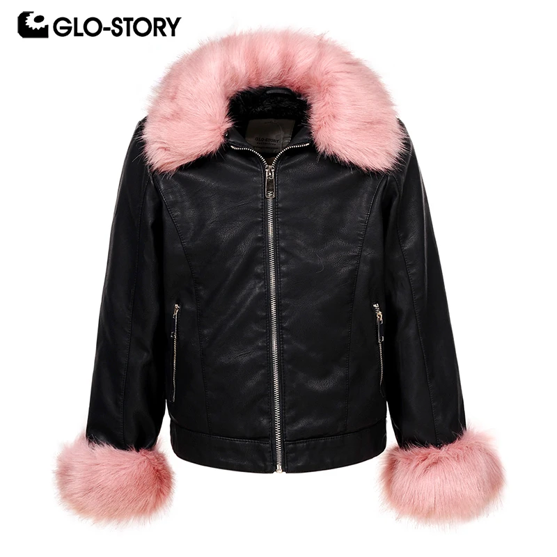 GLO-STORY коллекция 2018 года зимние куртки кожаные для девочек Куртки из