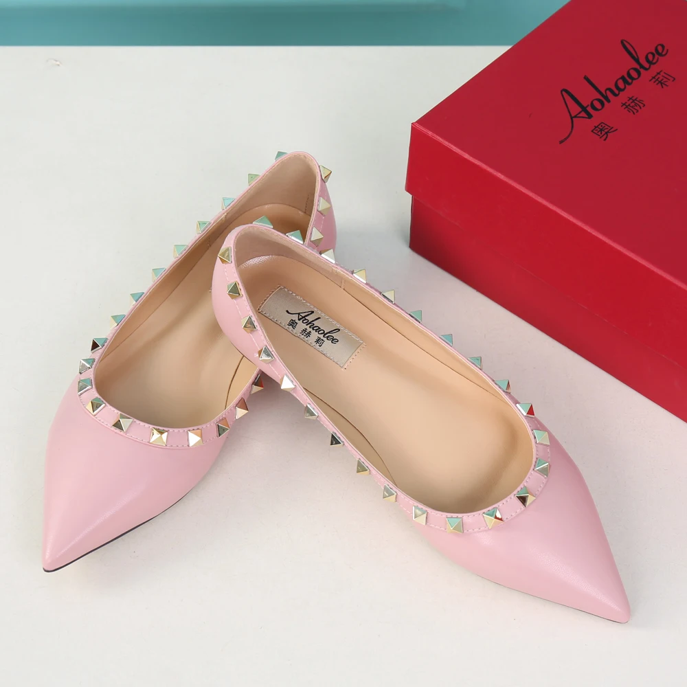 Aohaolee Горячие Продаж Мода Розовый Заклепки Обувь женщин Балеты Качество