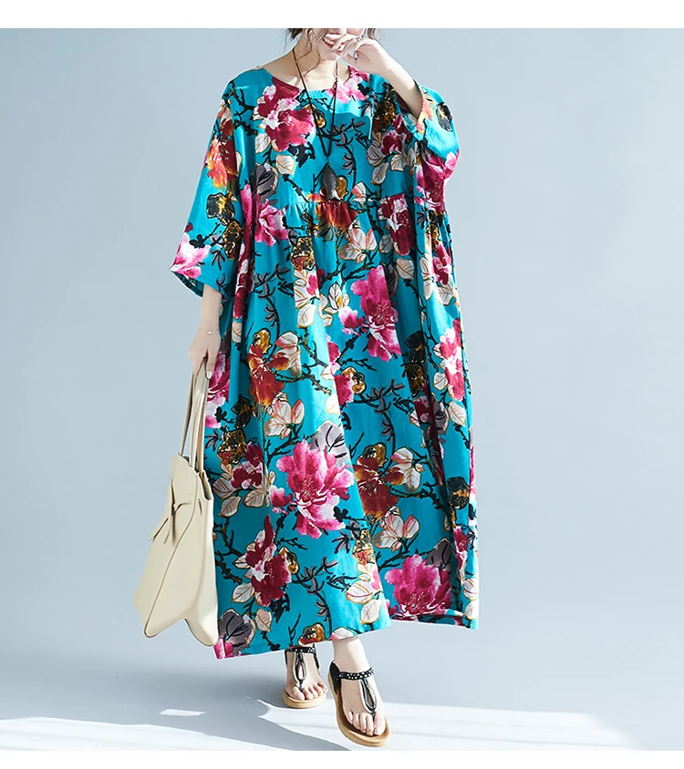 Платья для женщин размера плюс, Boho, 4XL, 5XL, 6XL, 7XL, большое летнее платье, женское платье с цветочным принтом, хлопковое, льняное, макси платье