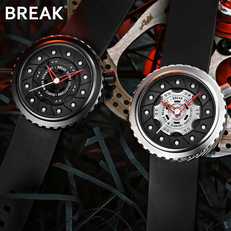 BREAK Top роскошные мужские гоночные мотоциклетные спортивные часы с резиновым ремешком Повседневная мода страсть водонепроницаемый гик креативный подарок наручные часы
