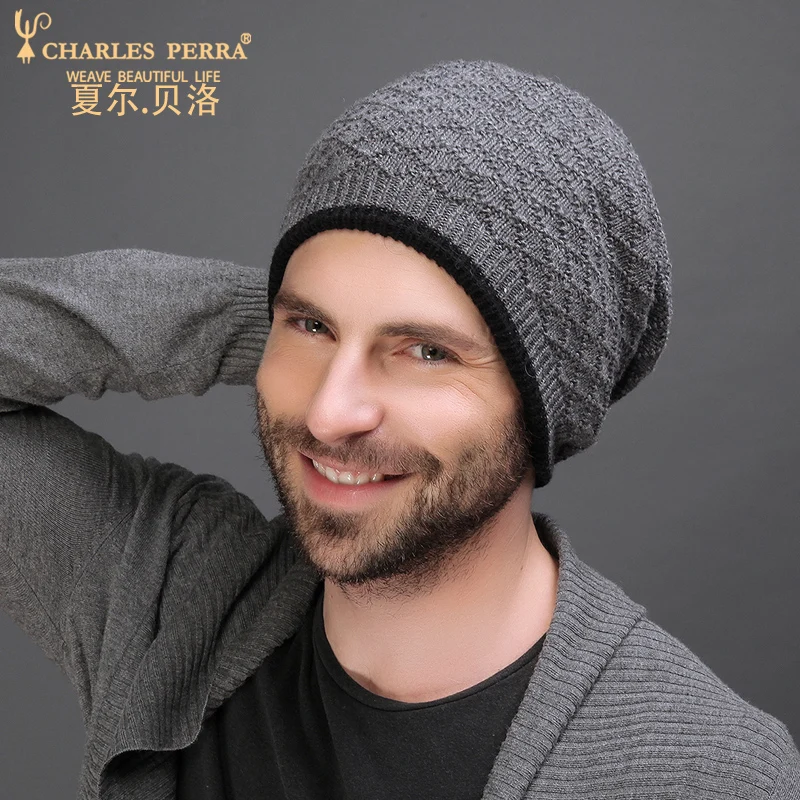 Мужские вязаные шапки Charles Perra зимние двухслойные утолщенные шерстяные модные