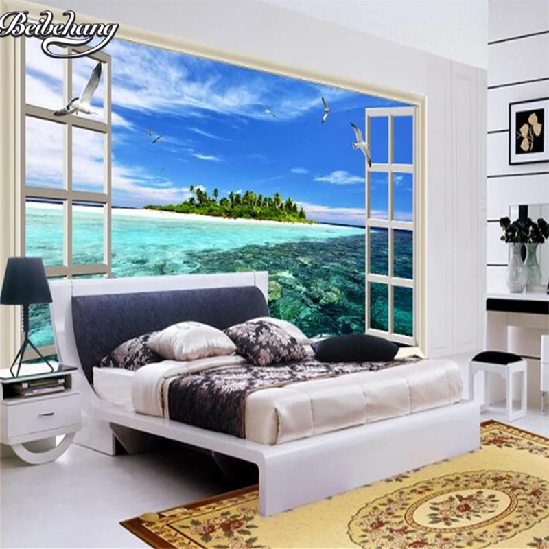 beibehang Large custom windows outside the ultra clear water blue sky sunshine island background home decoration | Обустройство дома