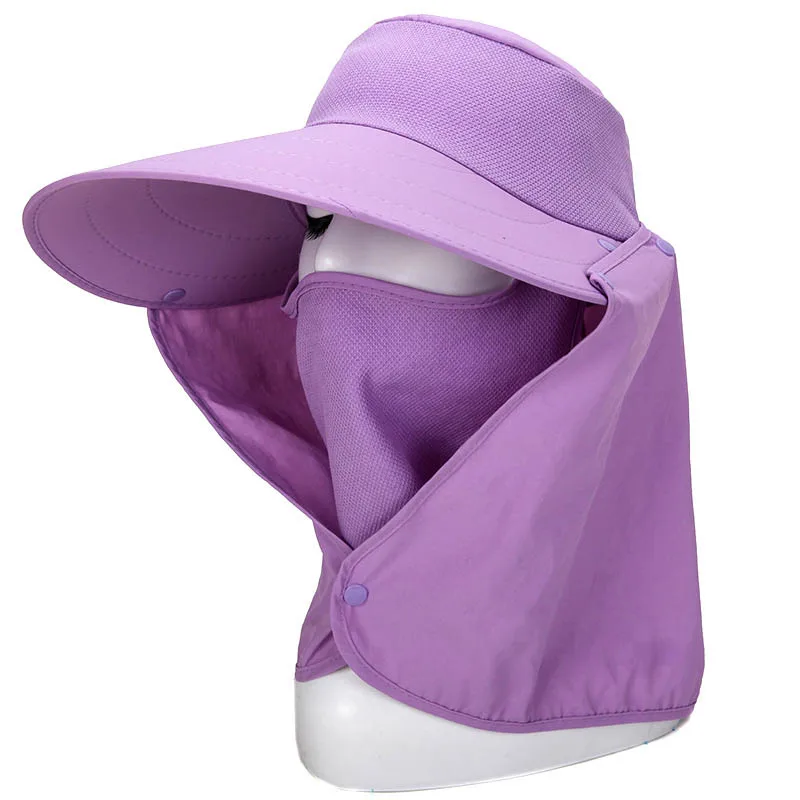 Фиолетовый Hot Summer Women Sun Hat Removable Neck Face Flap Farmer UV Protection Cap for Outdoor Fishing HD88 - Цвет: Фиолетовый