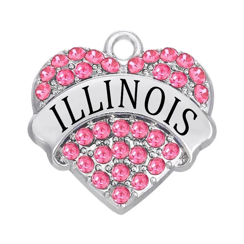 Изысканное блестящее сердце металлическая подвеска американский город Иллинойс