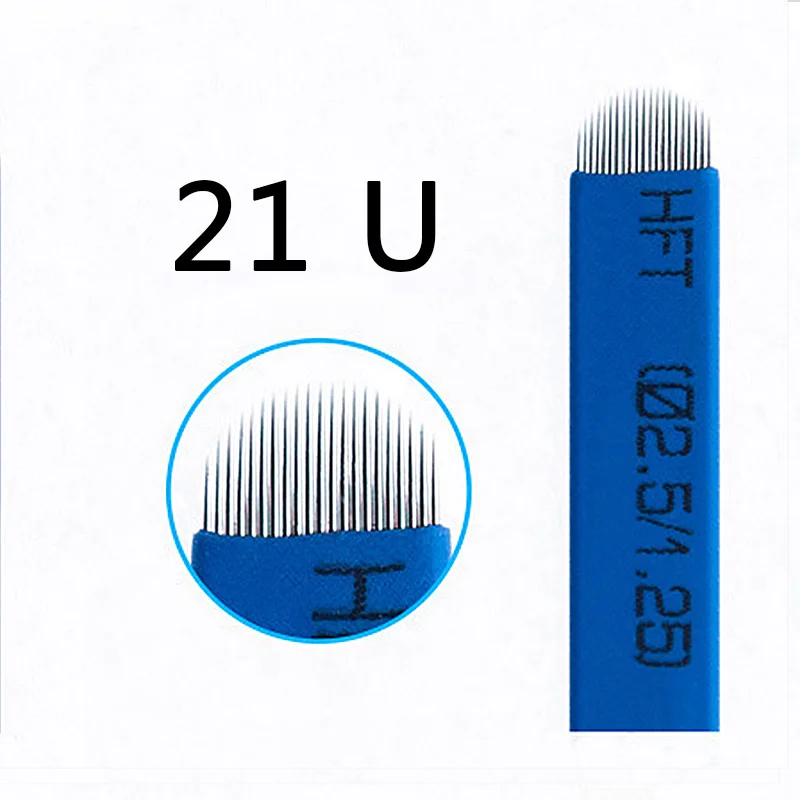 500 шт. 7/9/12/14/18 U Перманентный макияж бровей синий Flex иглы татуировки лезвие для 3D мануального татуажа бровей пластин лезвие Игольный Tebori - Габаритные размеры: 21 U