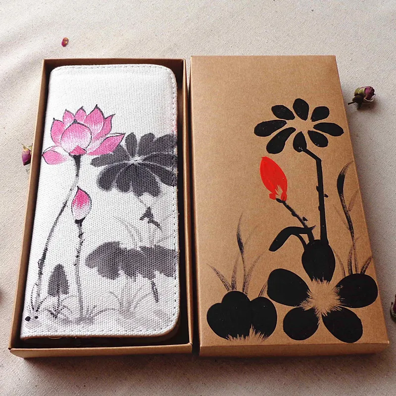 Модный женский длинный кошелек ручной работы на молнии с изображением лотоса