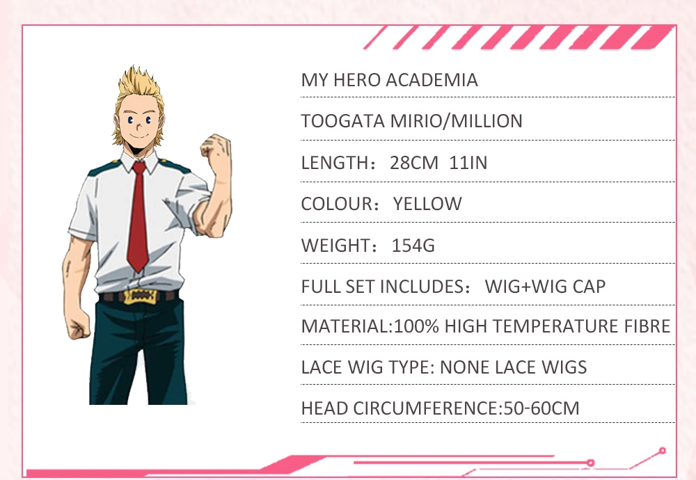 AniHut, аниме, My Hero Academy Mirio Toogata Million, парик для косплея, Boku No Hero Academy, косплей BIG 3, Mirio Toogata, желтые парики