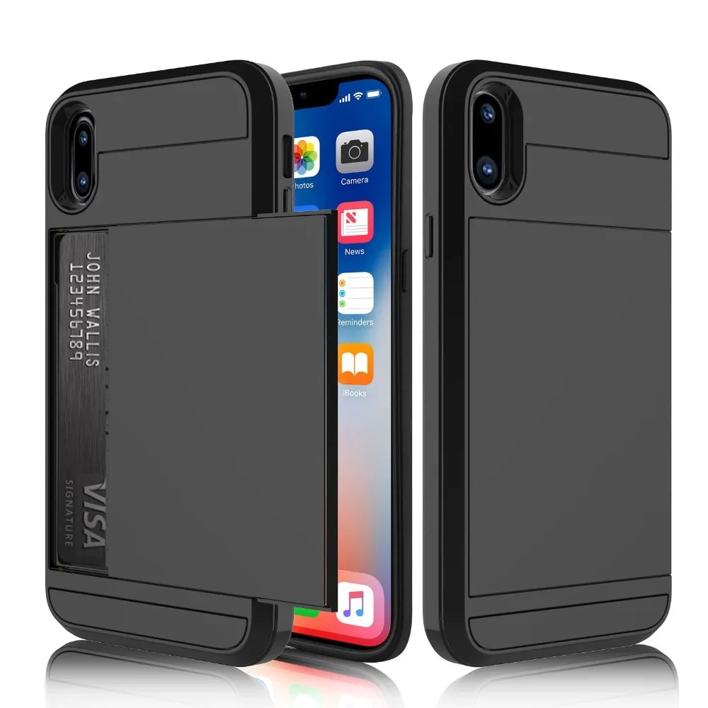 Чехол со слотом для кредитных карт для iPhone 7, 6, 6 S, 8 Plus, 7 Plus, 6 Plus, XsMax, 5S, SE, 5C, чехол, гибридная броня, PC, силиконовый чехол